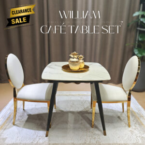 โต๊ะคาเฟ่เซ็ต หน้าท็อปหินอ่อนสีขาว มาพร้อมเก้าอี้หุ้มหนัง PU