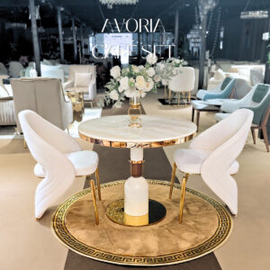 Round Café Table Set หน้าท็อปหินอ่อนสีครีมหรูหรา