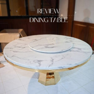 โต๊ะกินข้าวหินอ่อน โต๊ะกลมหมุนได้ท็อปหินอ่อนหินสังเคราะห์สีขาวฐานสีทอง