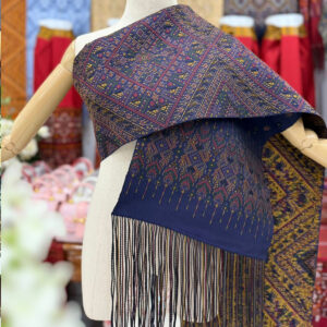 ผ้าสไบไหมแพรวาทอพิเศษลายต่อเนื่องโทนสีกรมคลาสสิค